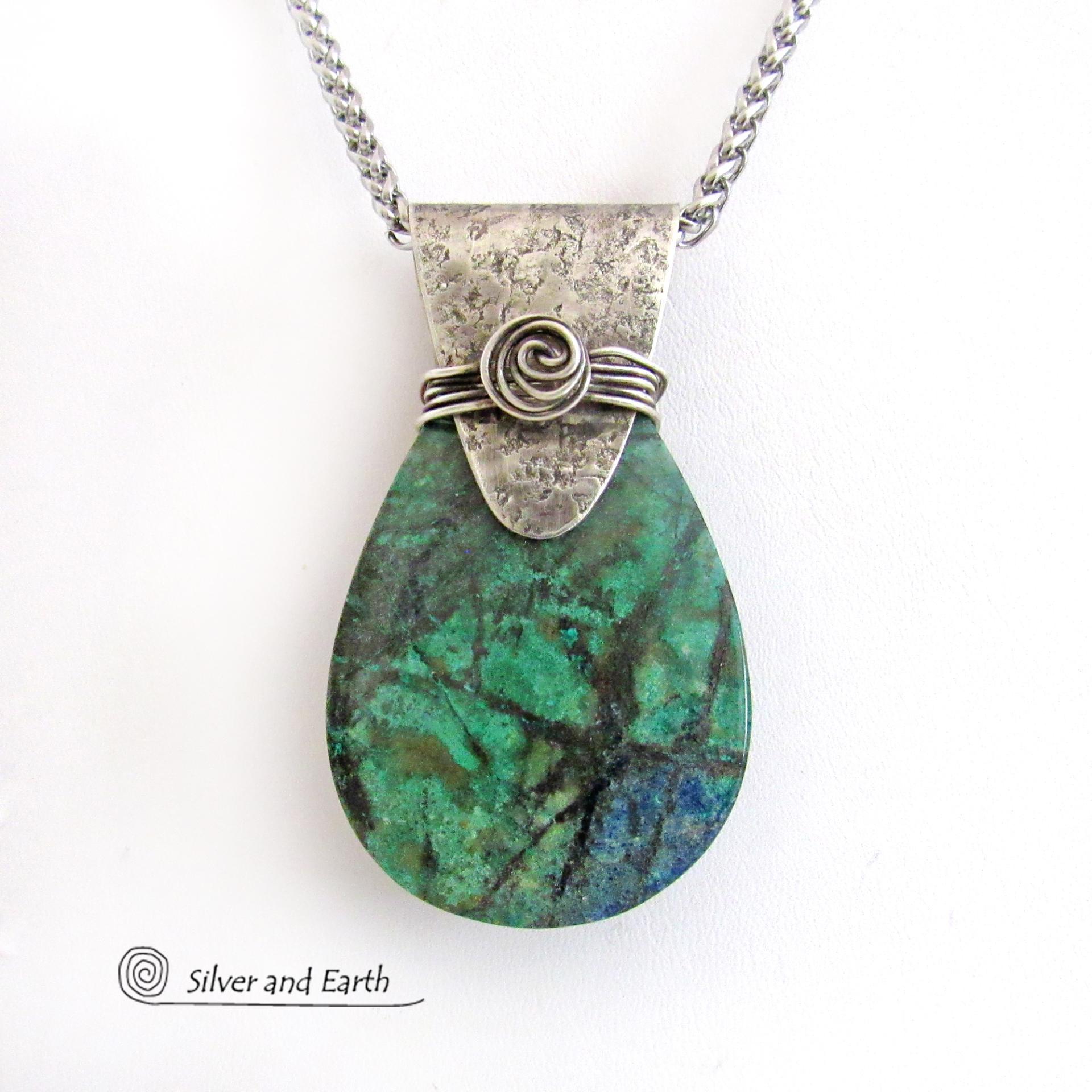 Chrysocolla Gemstone, Sterling Silver, Tree Branch store